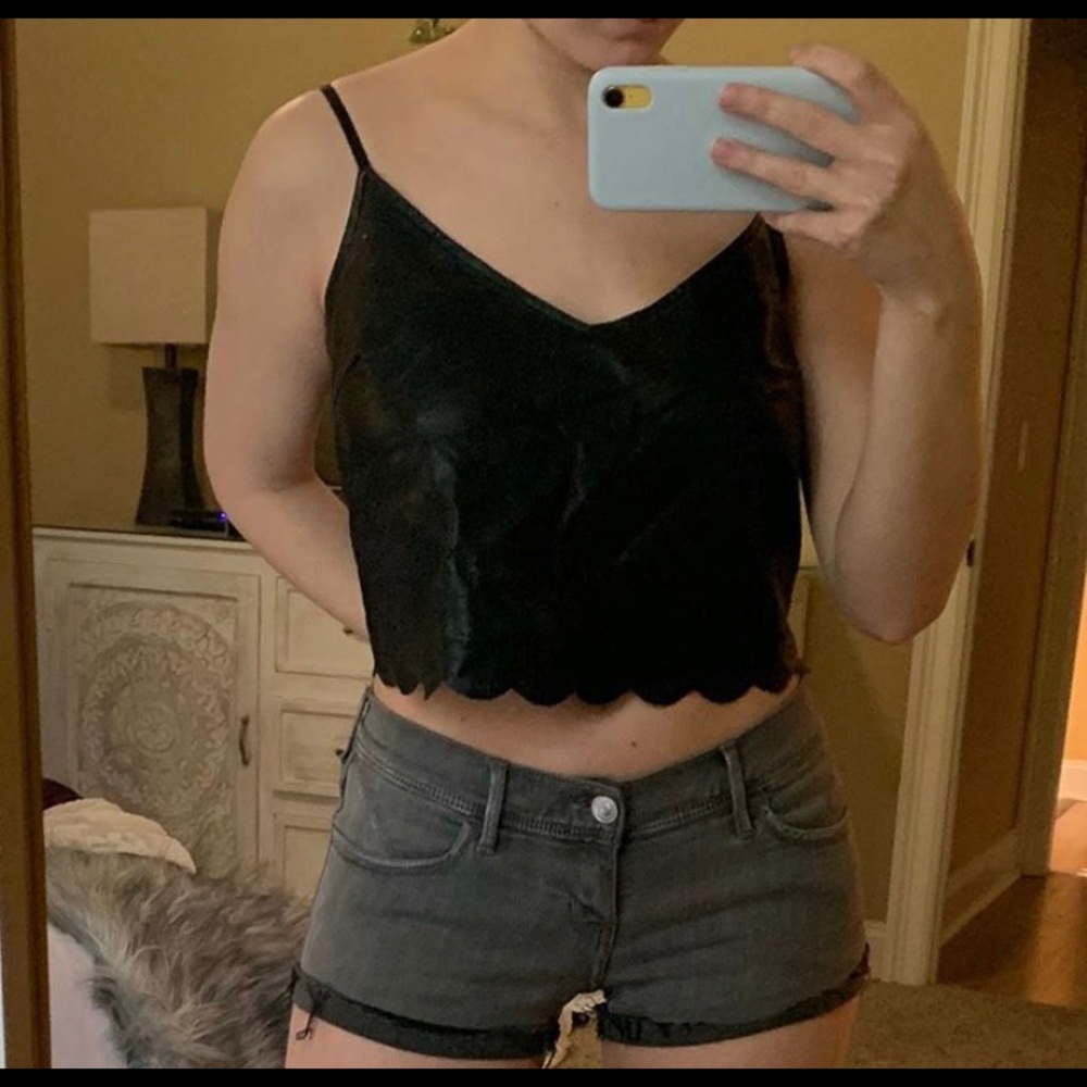 Black leather crop top